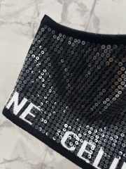 Celine sequined one-shoulder short bra top in black - 3