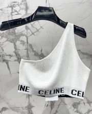 Celine sequined one-shoulder short bra top in white - 4