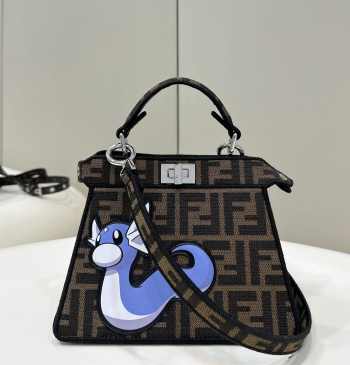 Fendi x Frgmt x Pokemon Peekaboo ISeeU Petite brown FF fabric bag 20x11x15cm