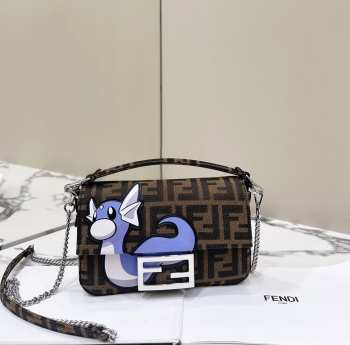 Fendi x Frgmt x Pokemon Baguette Petite brown FF fabric bag 19.5x5x13cm