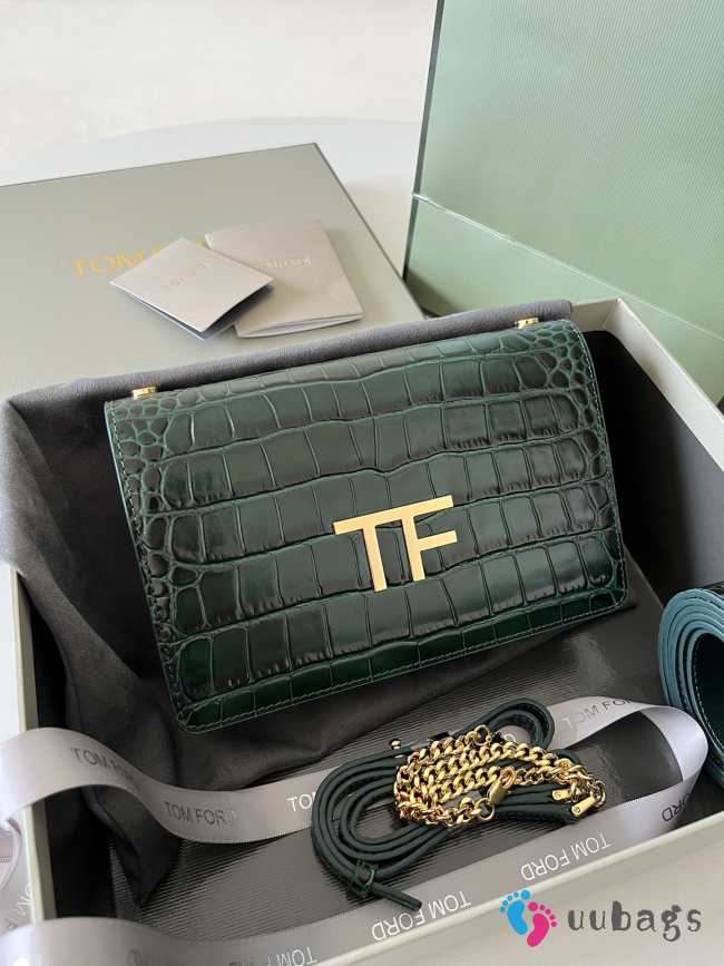 Tom Ford Bag embossed with TF logo in green crocodile leather 16x10x4cm - 1