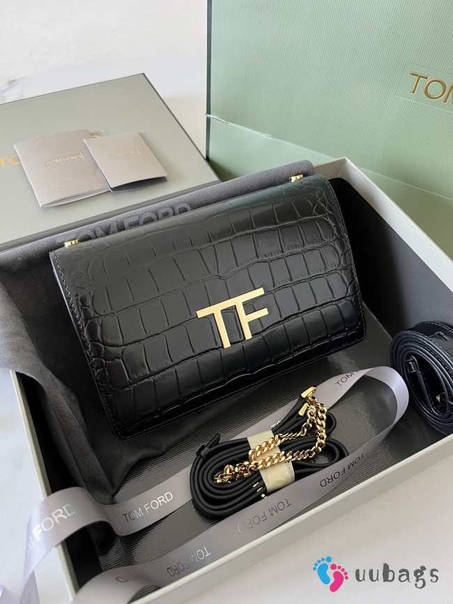 Tom Ford  Bag embossed with TF logo in black crocodile leather 16x10x4cm - 1