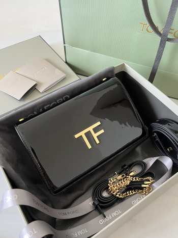 Tom Ford Bag embossed with TF logo in black patent leather 16x10x4cm