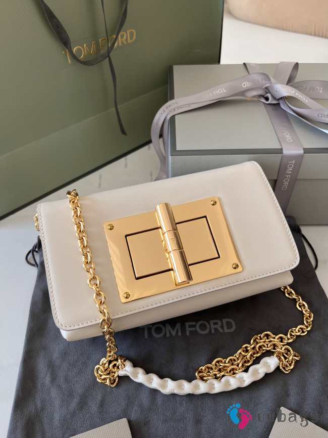 Tom Ford White Leather Natalia Wristlet Clutch Bag 21.5x11.5x8cm - 1