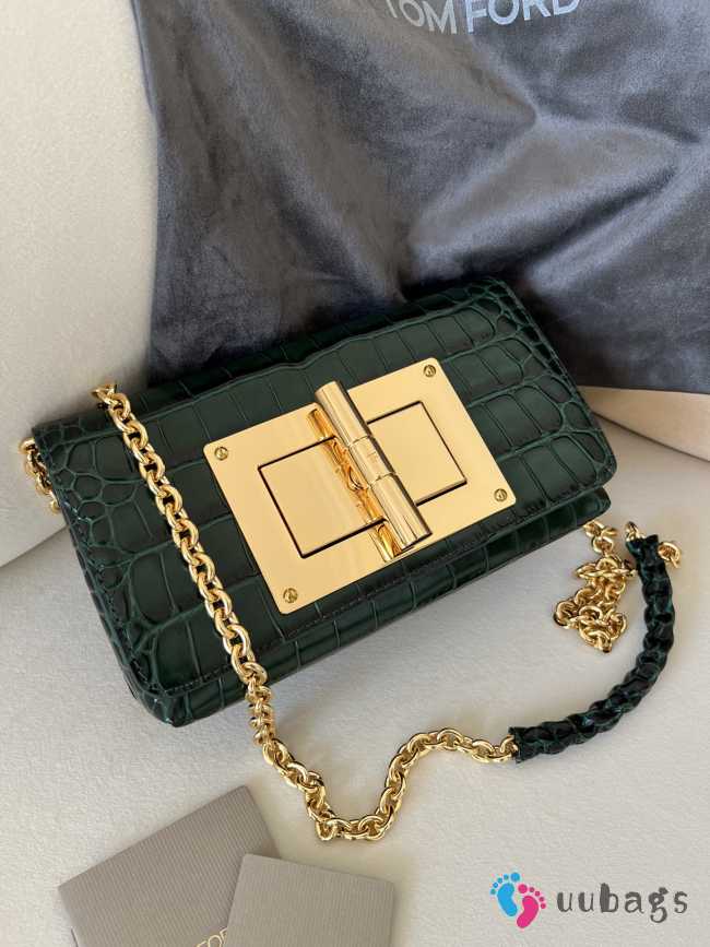 Tom Ford Natalia Python Stamped Crocodile Leather Bag Green 21.5x11.5x8cm - 1