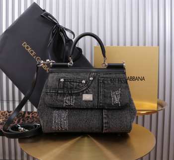 Dolce & Gabbana medium Sicily bag in calfskin and patchwork denim 25x20x12cm