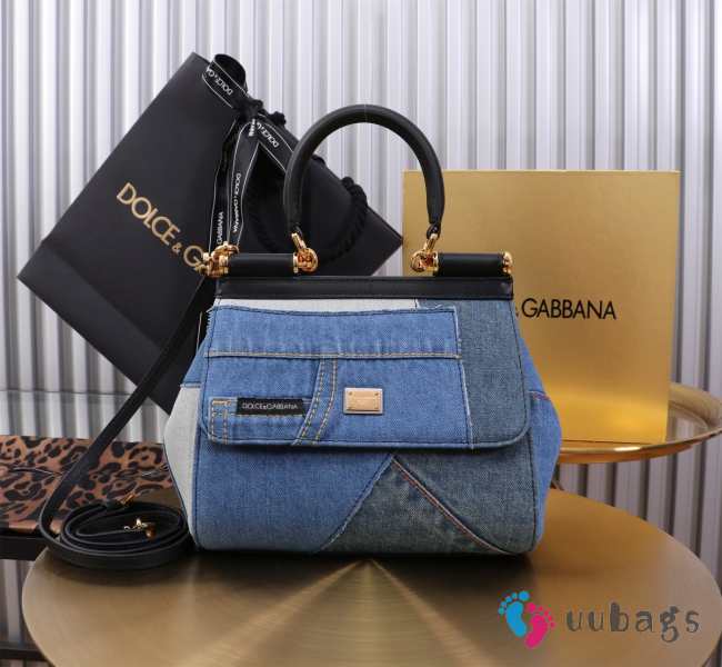 Dolce & Gabbana medium Sicily bag in calfskin and patchwork denim 20x16x8cm - 1