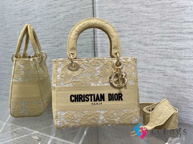 Dior D-lite Bag With Embroidered In Light Yellow 24x20x11cm - 1