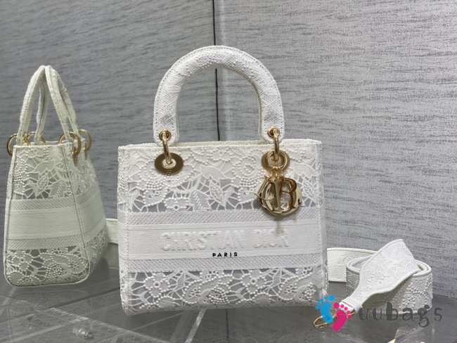 Dior D-lite Bag With Embroidered In White 24x20x11cm - 1