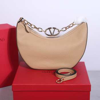 Valentino Garavani VLogo Moon hobo bag cappuccino in grainy calfskin with chain 35x26x13cm