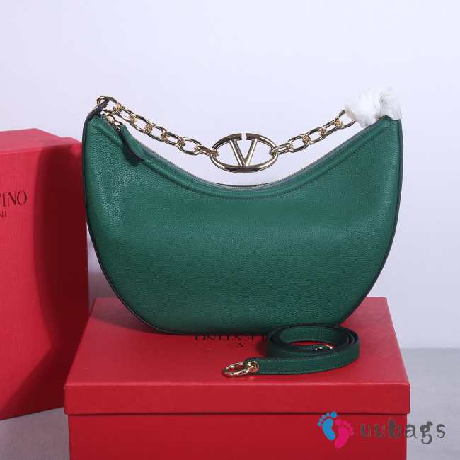 Valentino Garavani VLogo Moon hobo bag green in grainy calfskin with chain 35x26x13cm - 1