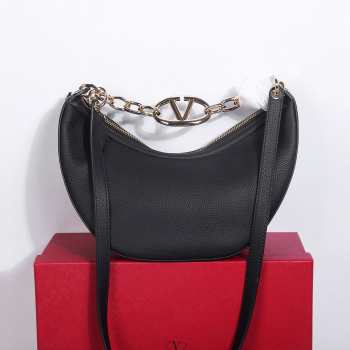 Valentino Garavani VLogo Moon hobo bag black in grainy calfskin with chain 35x26x13cm