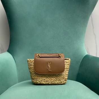 YSL Mini Manon In Raffia And Aged Vegetable-Tanned Leather Bag 23x12x6cm