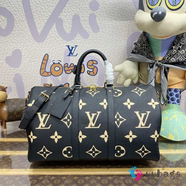 Louis Vuitton M46670 Keepall Bandoulière Bag In Black/ Beige 45x27x20cm - 1