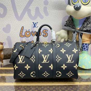 Louis Vuitton M46670 Keepall Bandoulière Bag In Black/ Beige 45x27x20cm