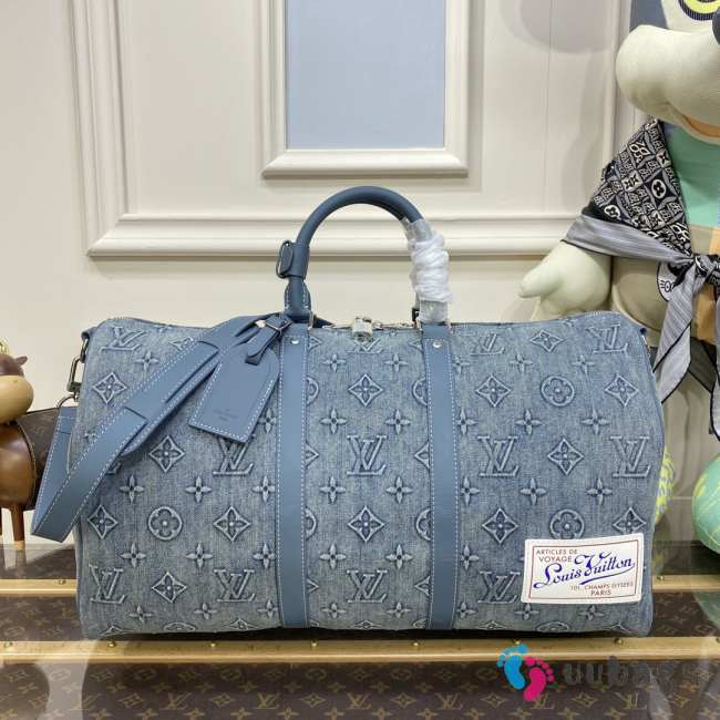 Louis Vuitton M22532 Keepall Bandoulière monogram washed denim coated canvas bag 50x29x22cm - 1