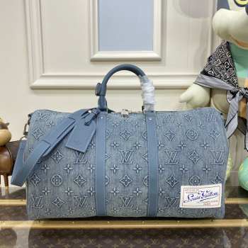 Louis Vuitton M22532 Keepall Bandoulière monogram washed denim coated canvas bag 50x29x22cm