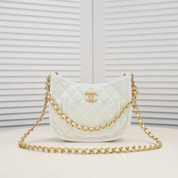 Chanel Hobo Bag Calfskin & Gold-Tone Metal White 24x20x7cm