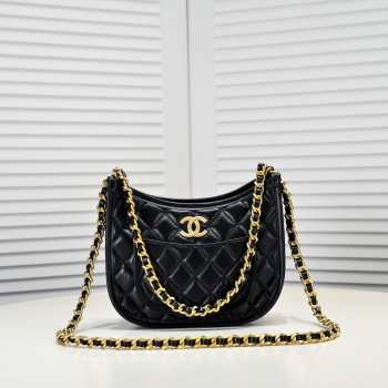 Chanel Hobo Bag Calfskin & Gold-Tone Metal Black 24x20x7cm