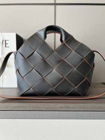 Uubags | Loewe Surplus Leather Woven Basket Bag In Black 24x16x23cm