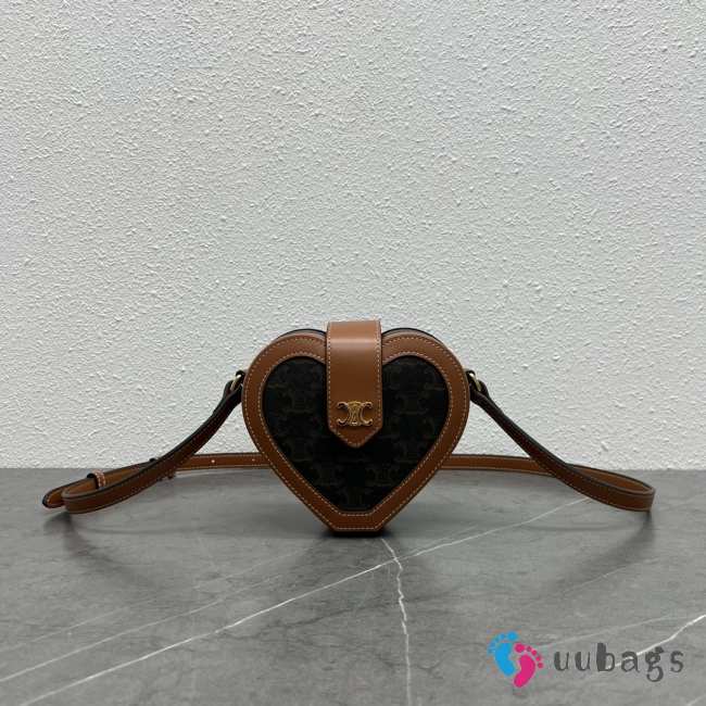 Uubags | Celine Heart Tambour Calfskin Triomphe Canvas Gold Hardware Bag 15x12x7cm - 1