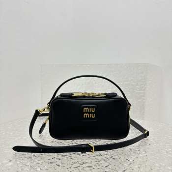 Uubags | Miu Miu leather shoulder bag in black 9.5x18x6.5cm