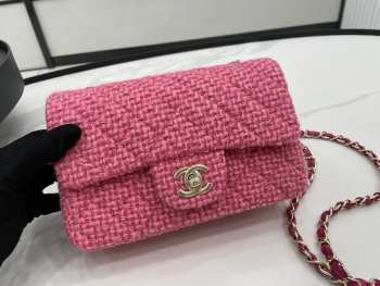 Uubags | Chanel Mini bag flap bag pink wool tweed calfskin gold tone metal 25cm