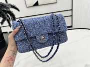 Uubags | Chanel Mini bag flap bag blue wool tweed calfskin silver tone metal 25cm - 1