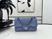 Uubags | Chanel Mini bag flap bag blue wool tweed calfskin silver tone metal 25cm - 3