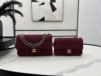 Uubags | Chanel Mini bag flap bag black/pink wool tweed calfskin gold tone metal 25cm