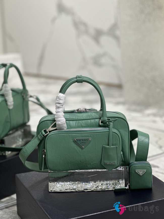 Uubags | Prada antique nappa leather multi-pocket top-handle bag green 24.5x14x8cm - 1