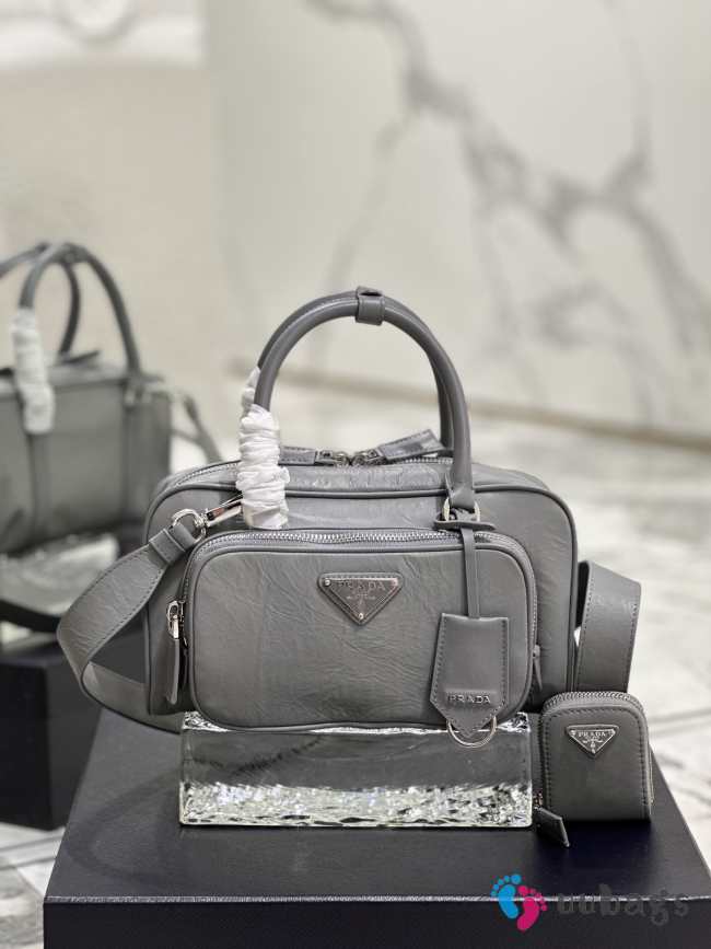 Uubags | Prada antique nappa leather multi-pocket top-handle bag grey 24.5x14x8cm - 1