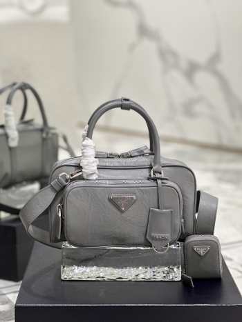 Uubags | Prada antique nappa leather multi-pocket top-handle bag grey 24.5x14x8cm