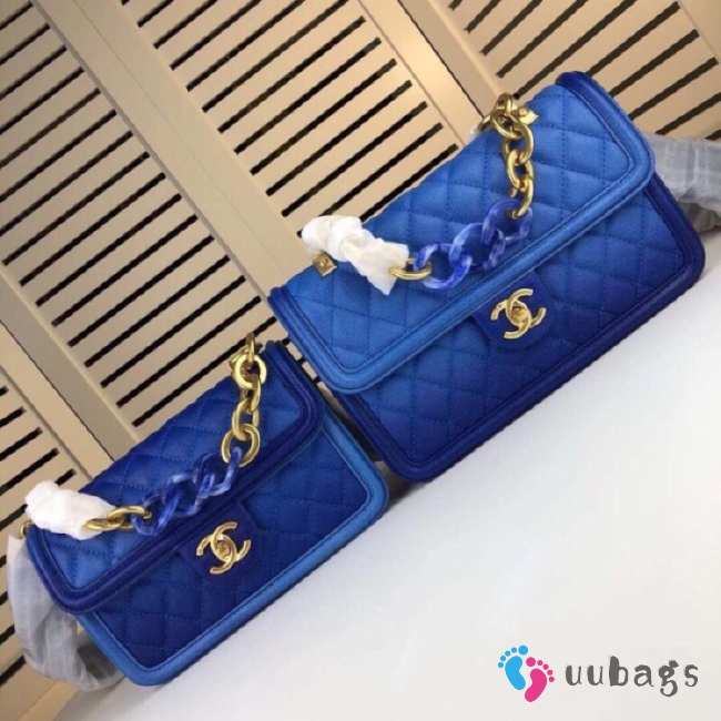 Uubags | Chanel sunset on the sea blue flap bag wwith caviar leather 26x17x6cm - 1