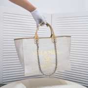 Uubags | Chanel Deauville shopping tote beige tweed 38x29x17cm - 4