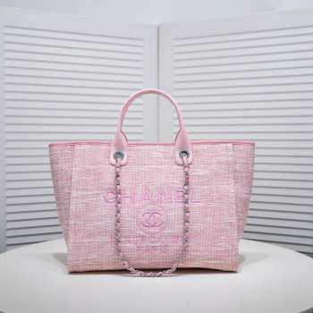 Uubags | Chanel Deauville shopping tote pink tweed 38x29x17cm