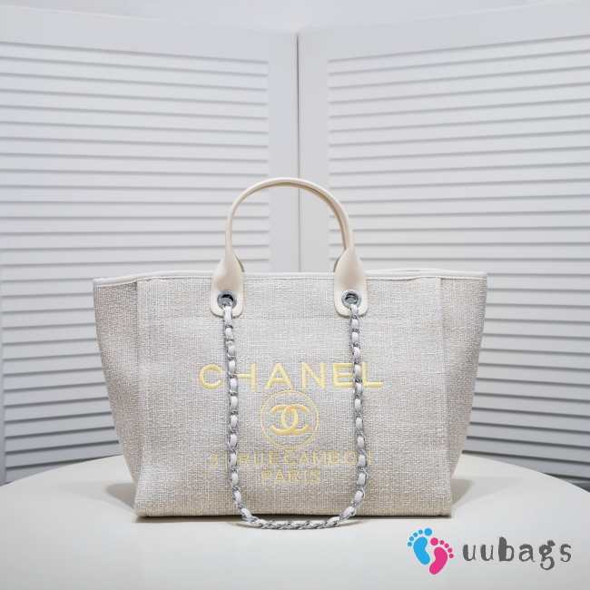 Uubags | Chanel Deauville shopping tote white tweed 38x29x17cm - 1