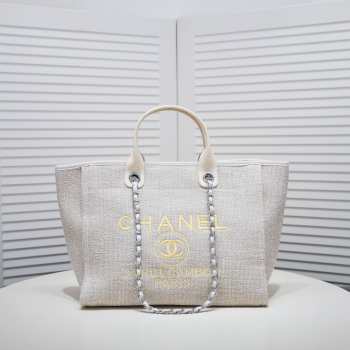 Uubags | Chanel Deauville shopping tote white tweed 38x29x17cm