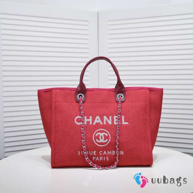 Uubags | Chanel Deauville shopping tote red tweed 38x29x17cm - 1