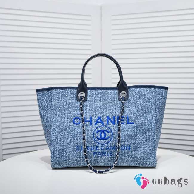 Uubags | Chanel Deauville shopping tote blue tweed 38x29x17cm - 1