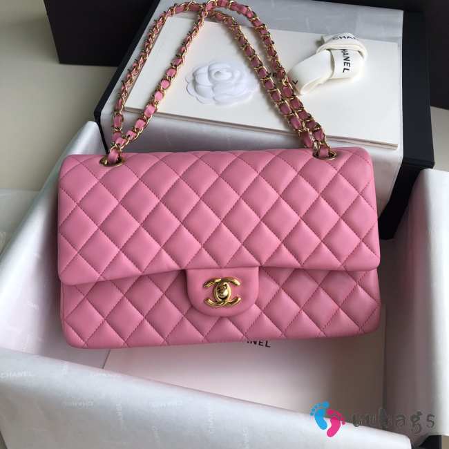 Uubags | Chanel Caviar Classic Flap Bag with Gold Hardware in Light Pink 25cm - 1