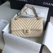 Uubags | Chanel 21S Beige Lambskin Leather Chevron Classic Flap with Champagne Gold Hardware - 6