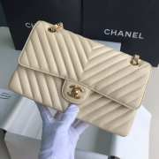Uubags | Chanel 21S Beige Lambskin Leather Chevron Classic Flap with Champagne Gold Hardware - 5