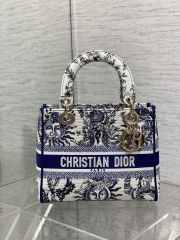 Uubags | Dior Lady D-lite Bag White and Navy Blue Toile de Jouy Soleil Embroidery - 6