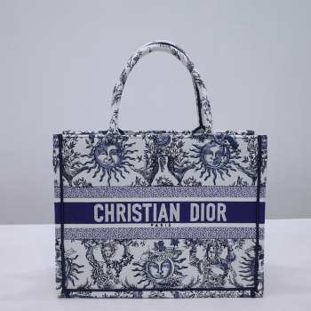 Uubags | Dior Medium Book Tote Blue and White Toile de Jouy Soleil Embroidery