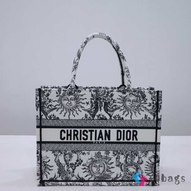 Uubags | Dior Medium Book Tote Black and White Toile de Jouy Soleil Embroidery - 1