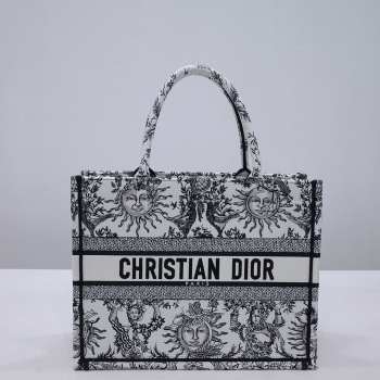 Uubags | Dior Medium Book Tote Black and White Toile de Jouy Soleil Embroidery