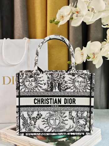 Uubags | Dior Small Book Tote Black and White Toile de Jouy Soleil Embroidery