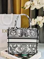 Uubags | Dior Small Book Tote Black and White Toile de Jouy Soleil Embroidery - 4