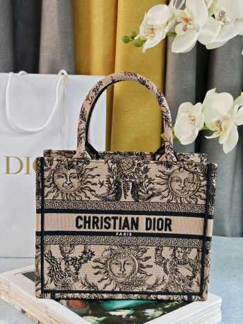 Uubags | Dior Small Book Tote Beige and Black Toile de Jouy Soleil Embroidery